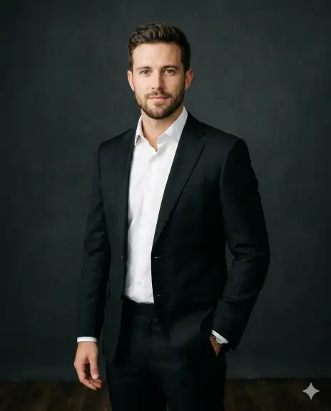 1. Classic Black Suit Portrait