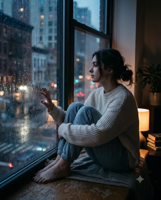 3. Rainy City Window Portrait