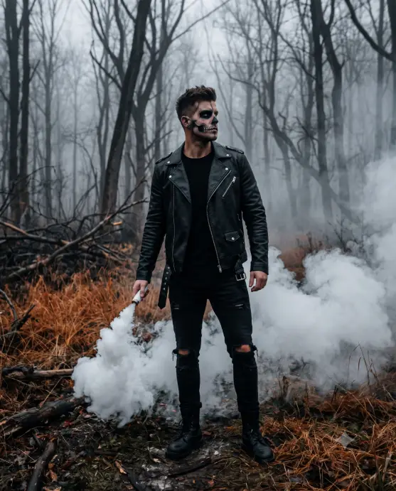 1. Skull Face Paint in a Smoky Forest