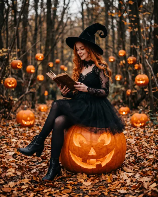 1. Witch Sitting on a Giant Jack-o'-Lantern