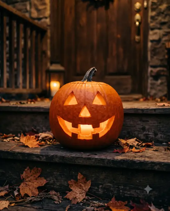 Classic Jack-o'-Lantern on a Wooden Porch