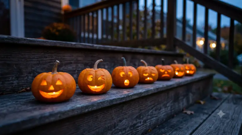 Mini Pumpkin Row on Stairs