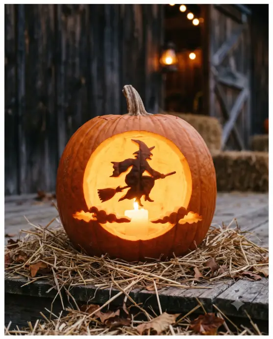 Witch on a Broomstick Carving