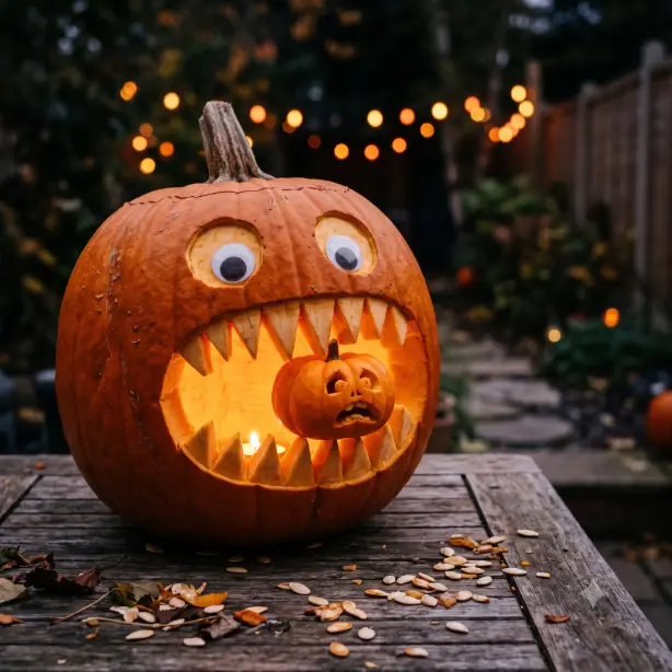 Silly Pumpkin Eating a Smaller Pumpkin