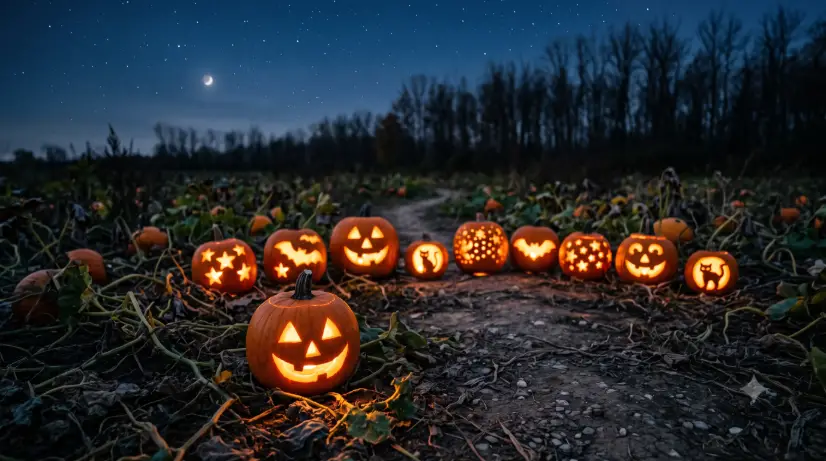Pumpkin Patch Lantern Glow at Night