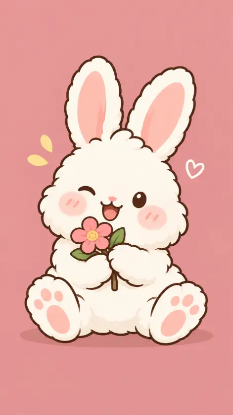Fluffy Bunny Hugging a Flower
