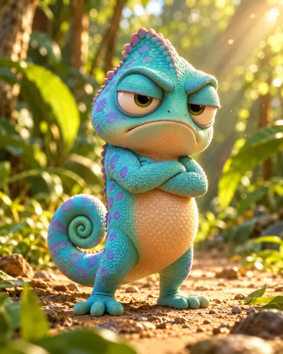 Grumpy Chameleon With Crossed Arms