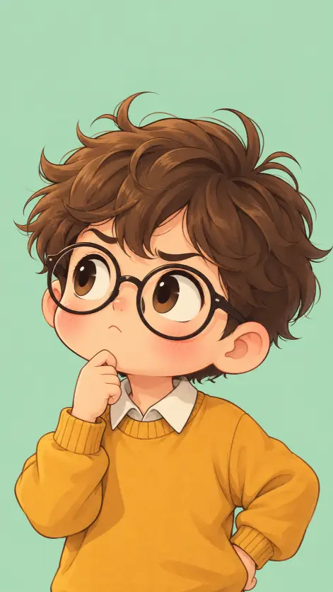 Thinking Boy With Round Glasses