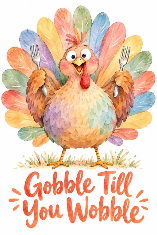 4. Funny Watercolor Turkey With Forks