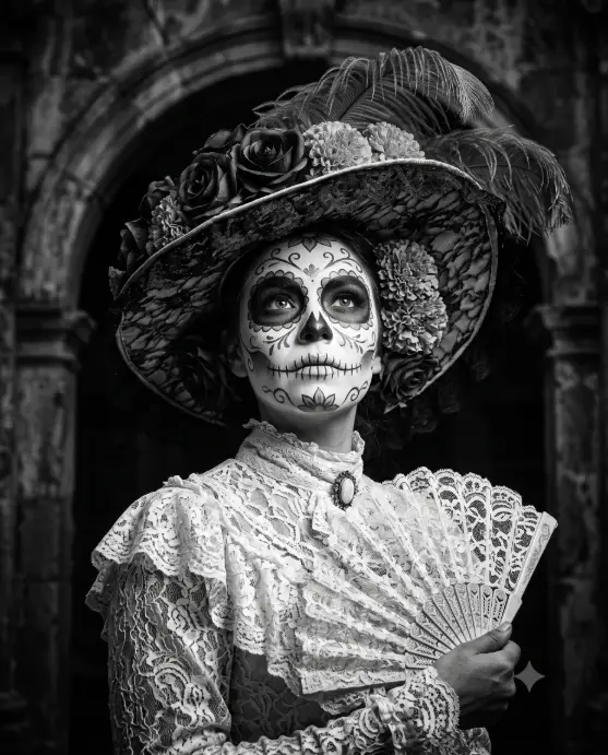 Dramatic Black and White Catrina