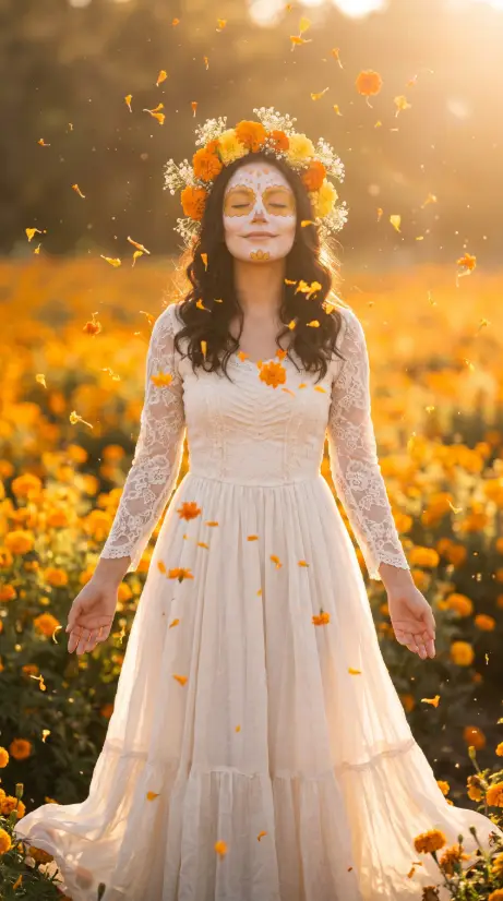 Floating Marigold Petals Portrait
