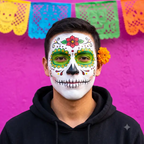 Skull Painted Portrait With Papel Picado Frame