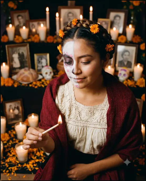 Candlelit Ofrenda Close-Up